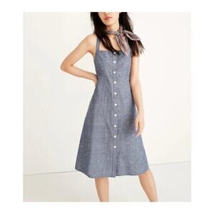Madewell Chambray Blue Tank Button Front Midi Cotton Apron Dress Sz 6 Wrap Back